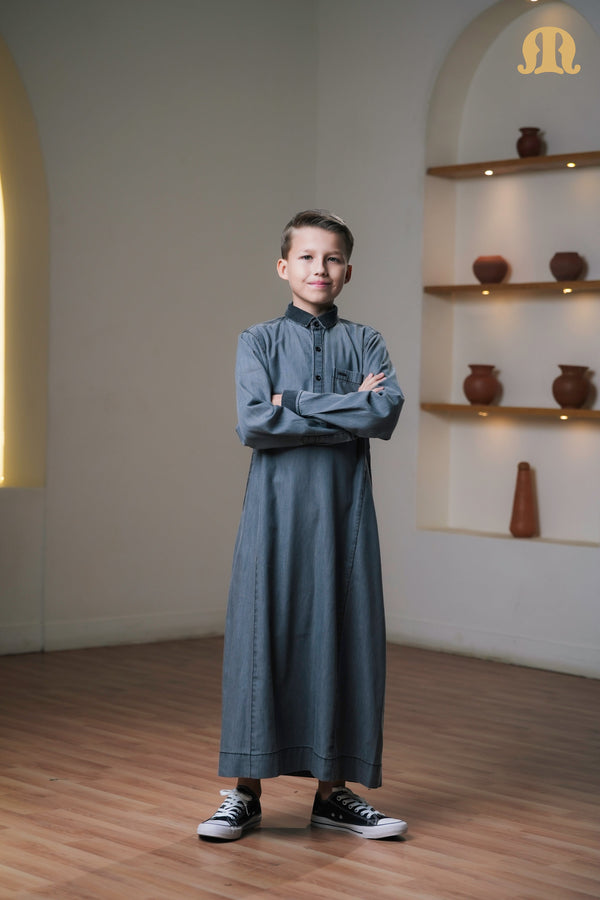 Black Koto Denim Thobe Kids