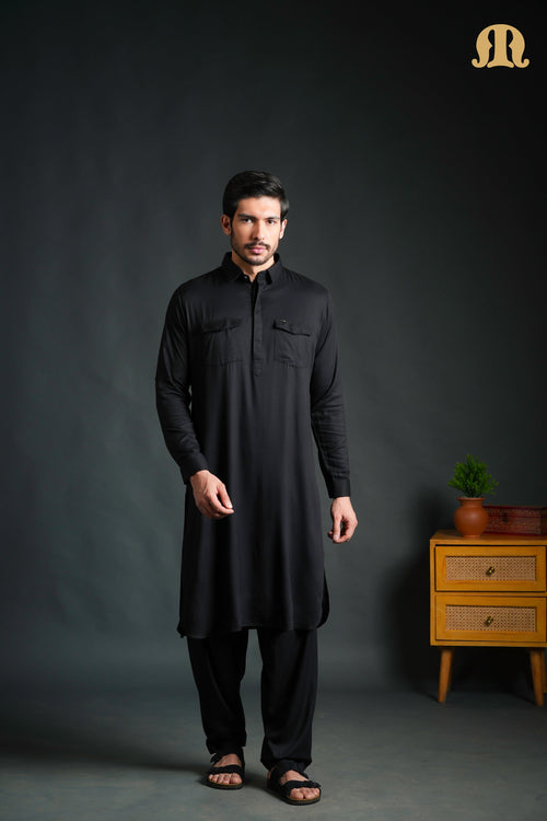 Kikan Black Pathani Set Men