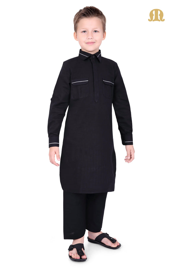 Black Riwaya Pathani Suit for Boys