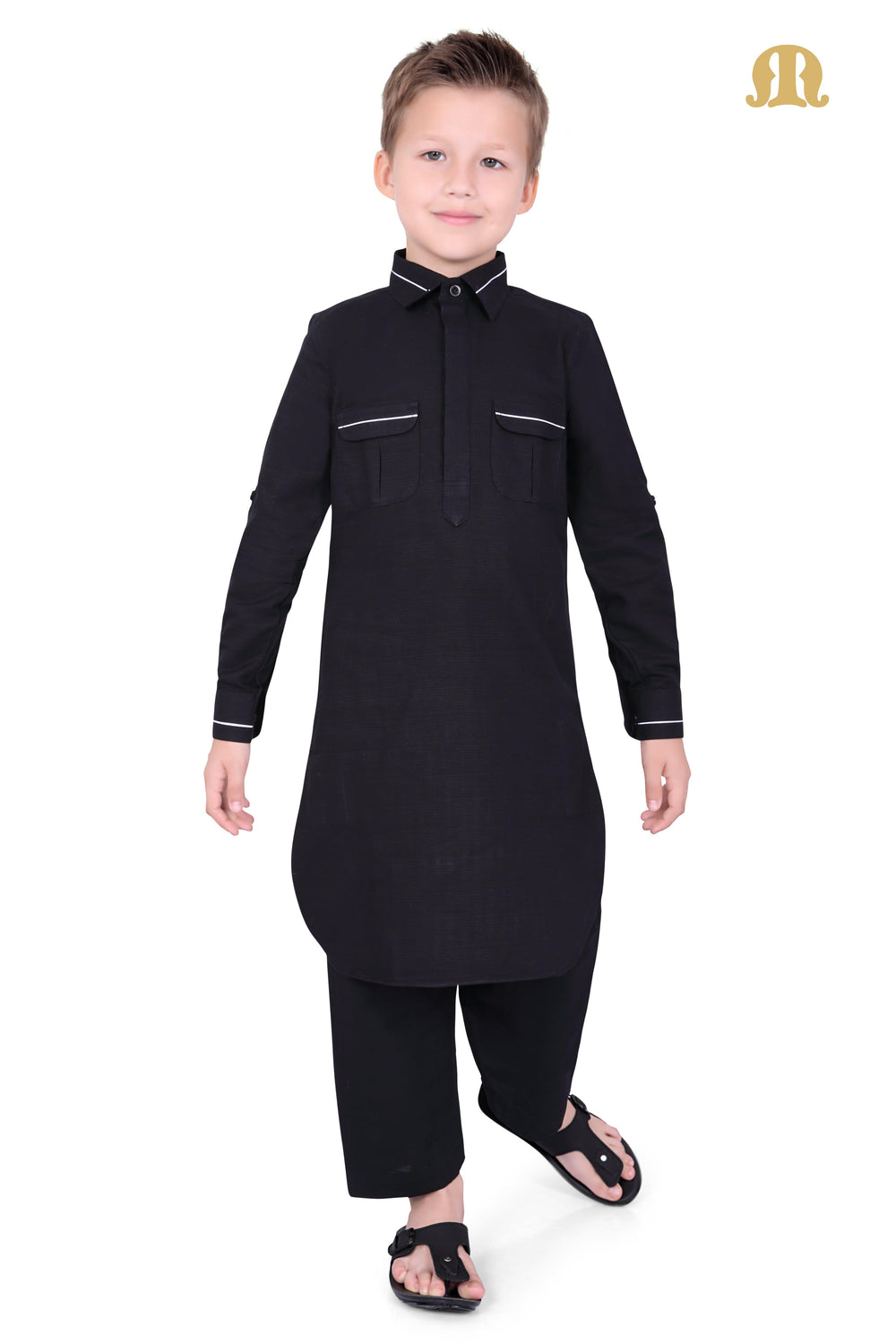 Black Riwaya Pathani Suit for Boys - Mashroo
