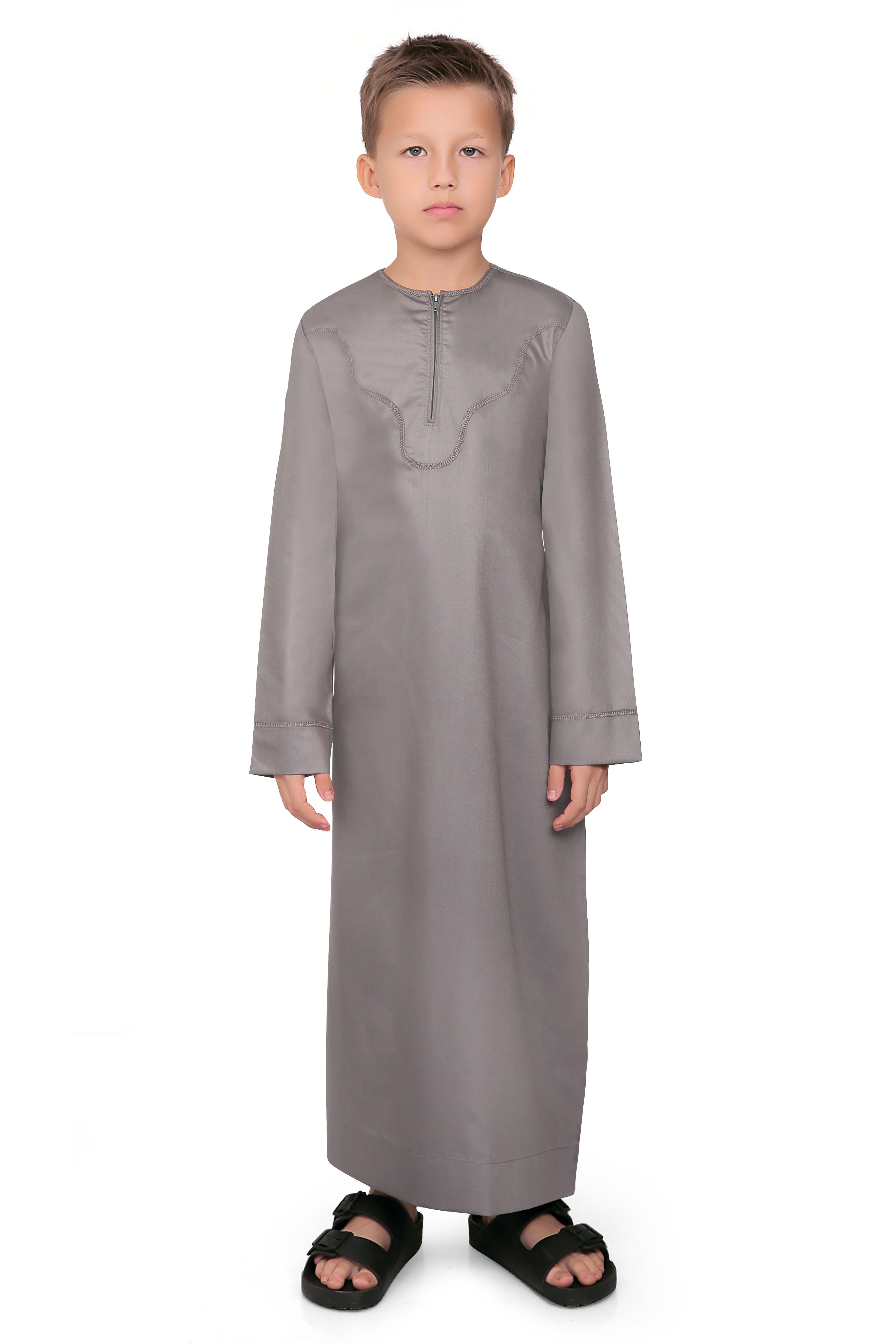 Kurvig Omani Brown Thobe for Kids - Mashroo