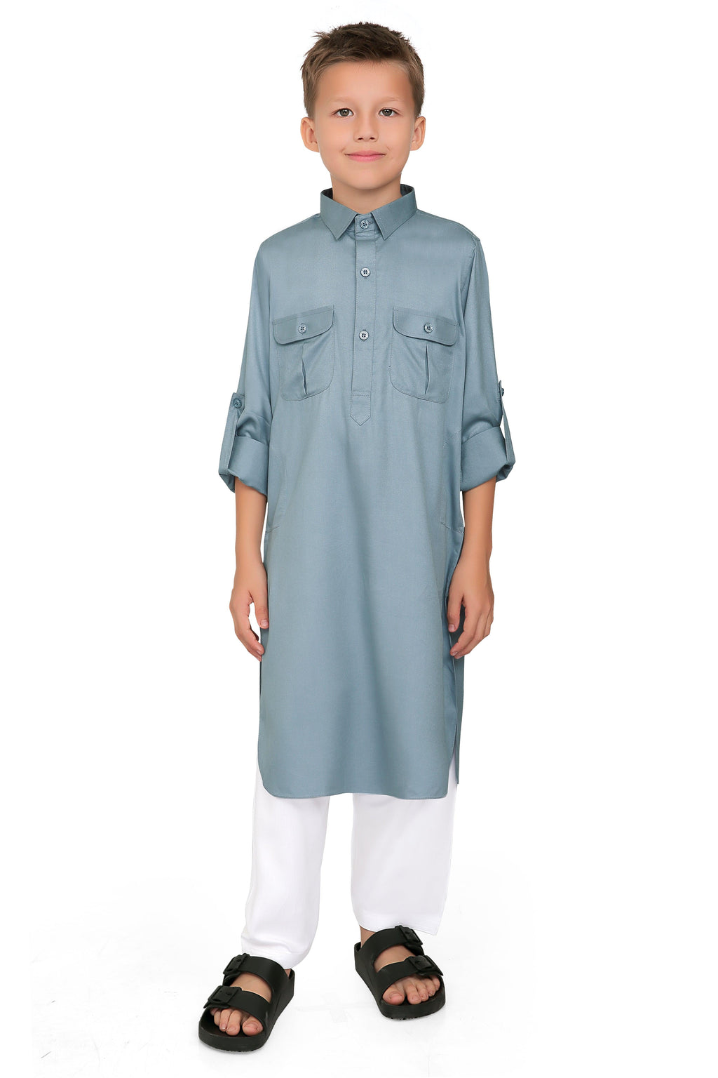 Oday Grey Pathani Suit for Kids - Mashroo