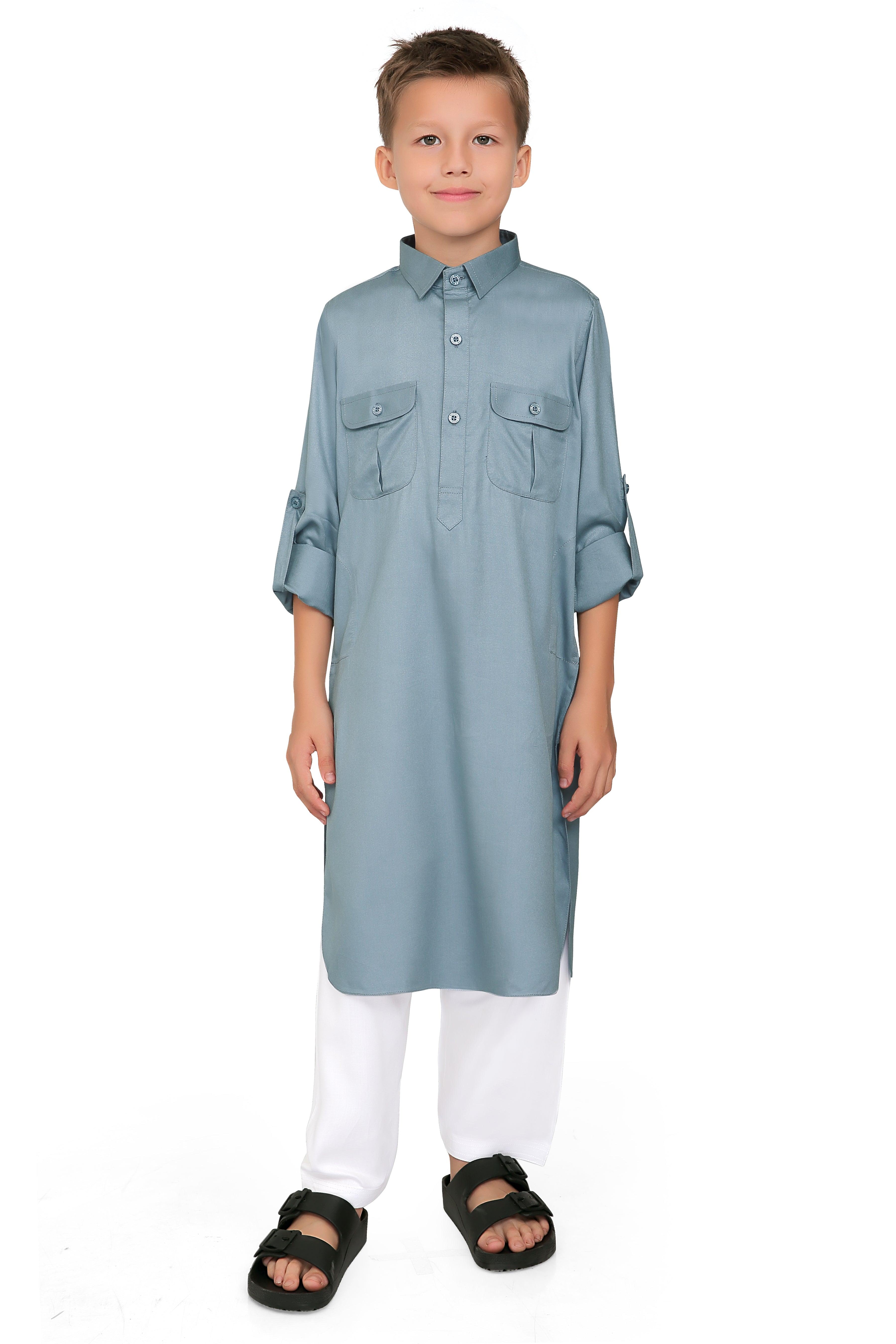 Oday Grey Pathani Suit for Boys - Mashroo