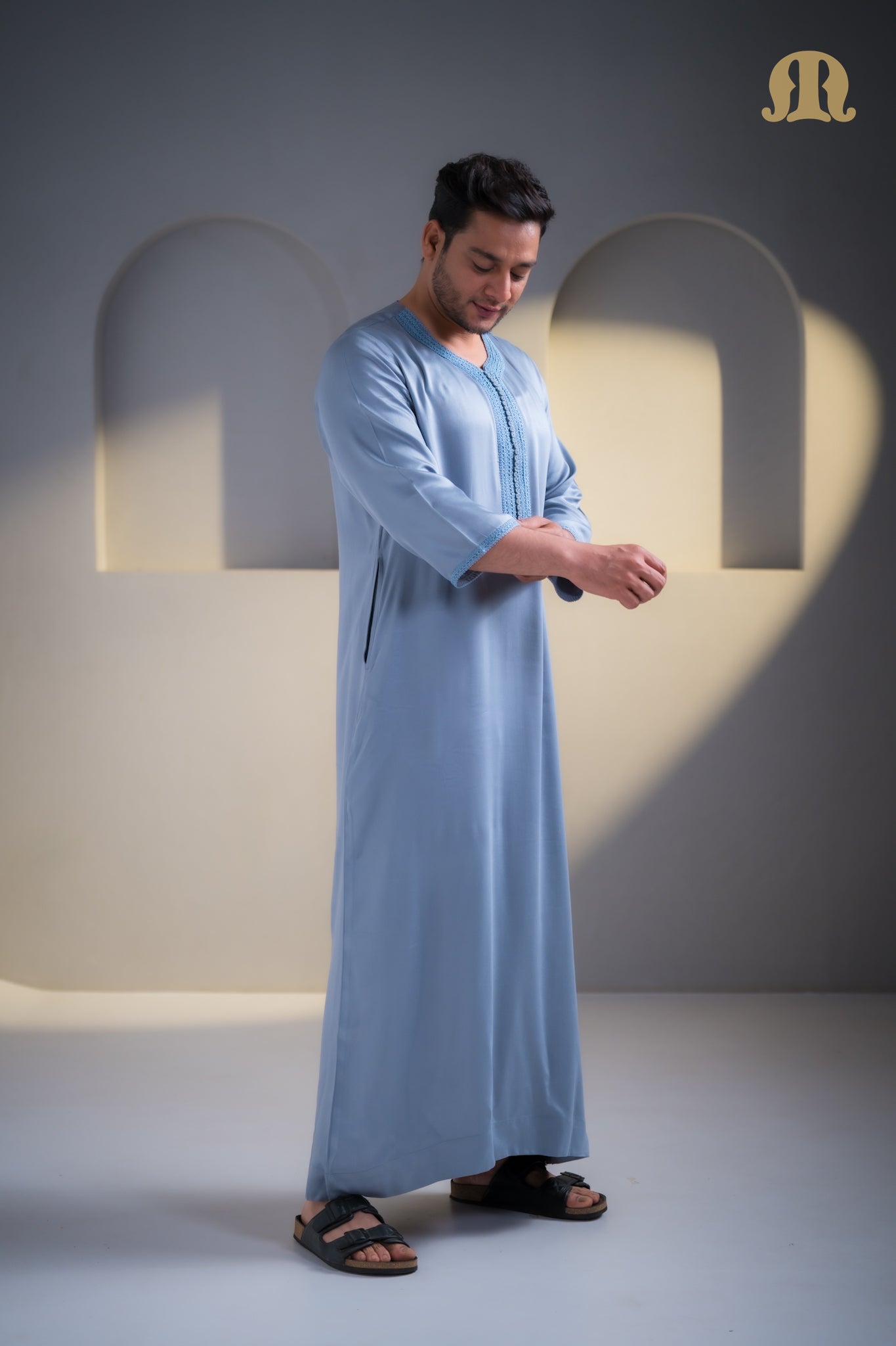 Erkek Moroccan Grey Thobe For Men