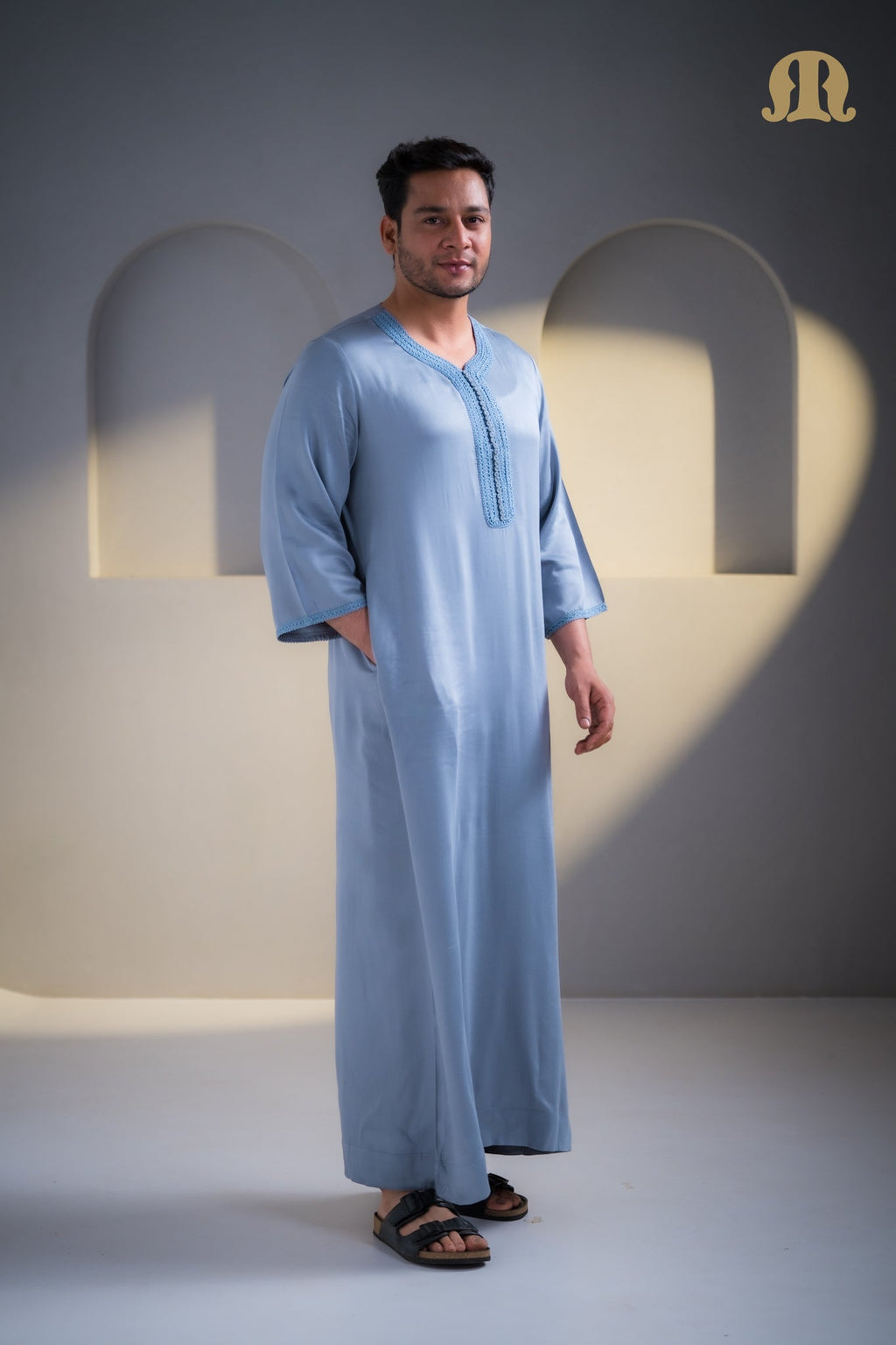 Erkek Moroccan Grey Thobe For Men