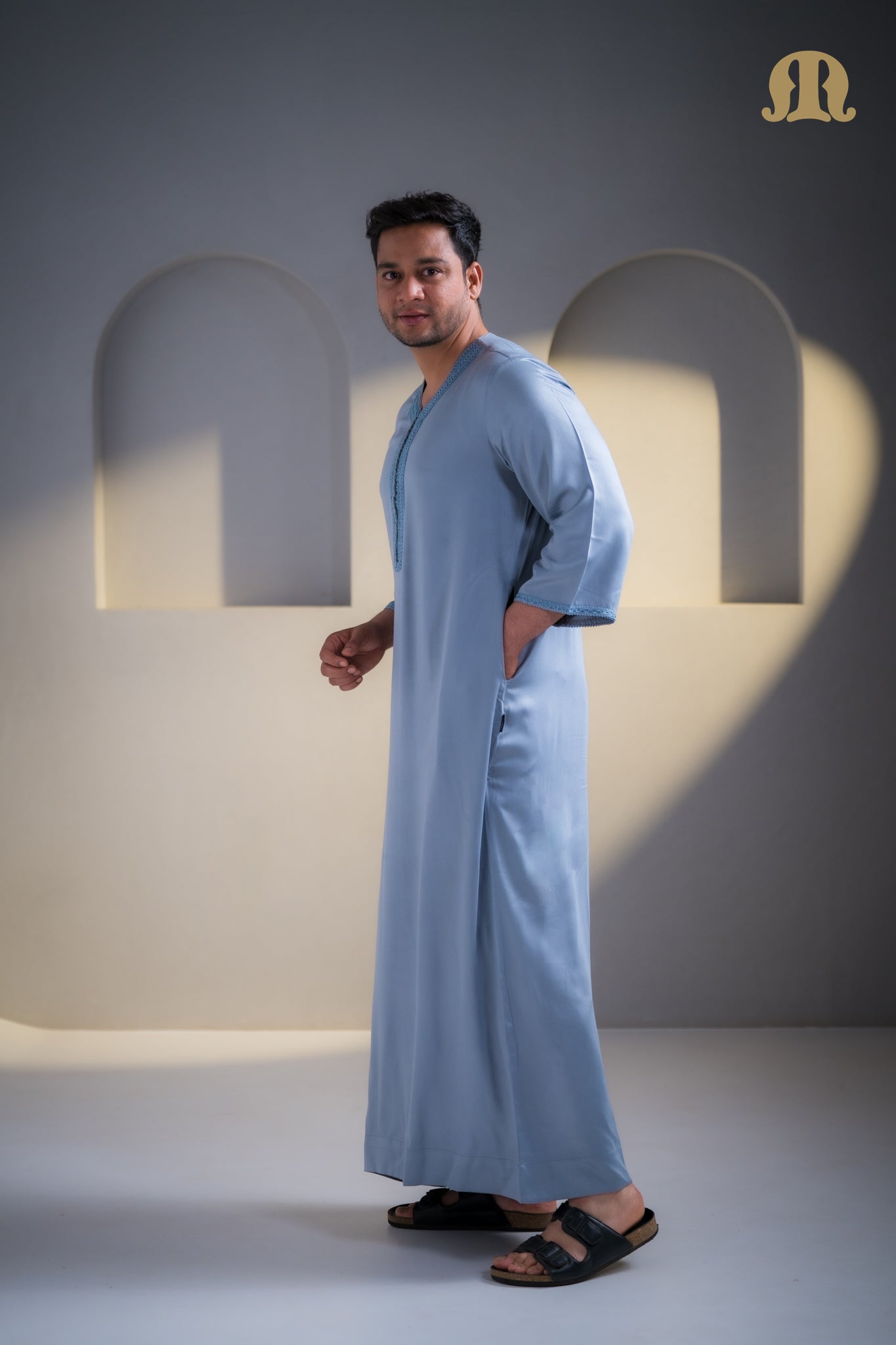 Erkek Moroccan Grey Thobe For Men