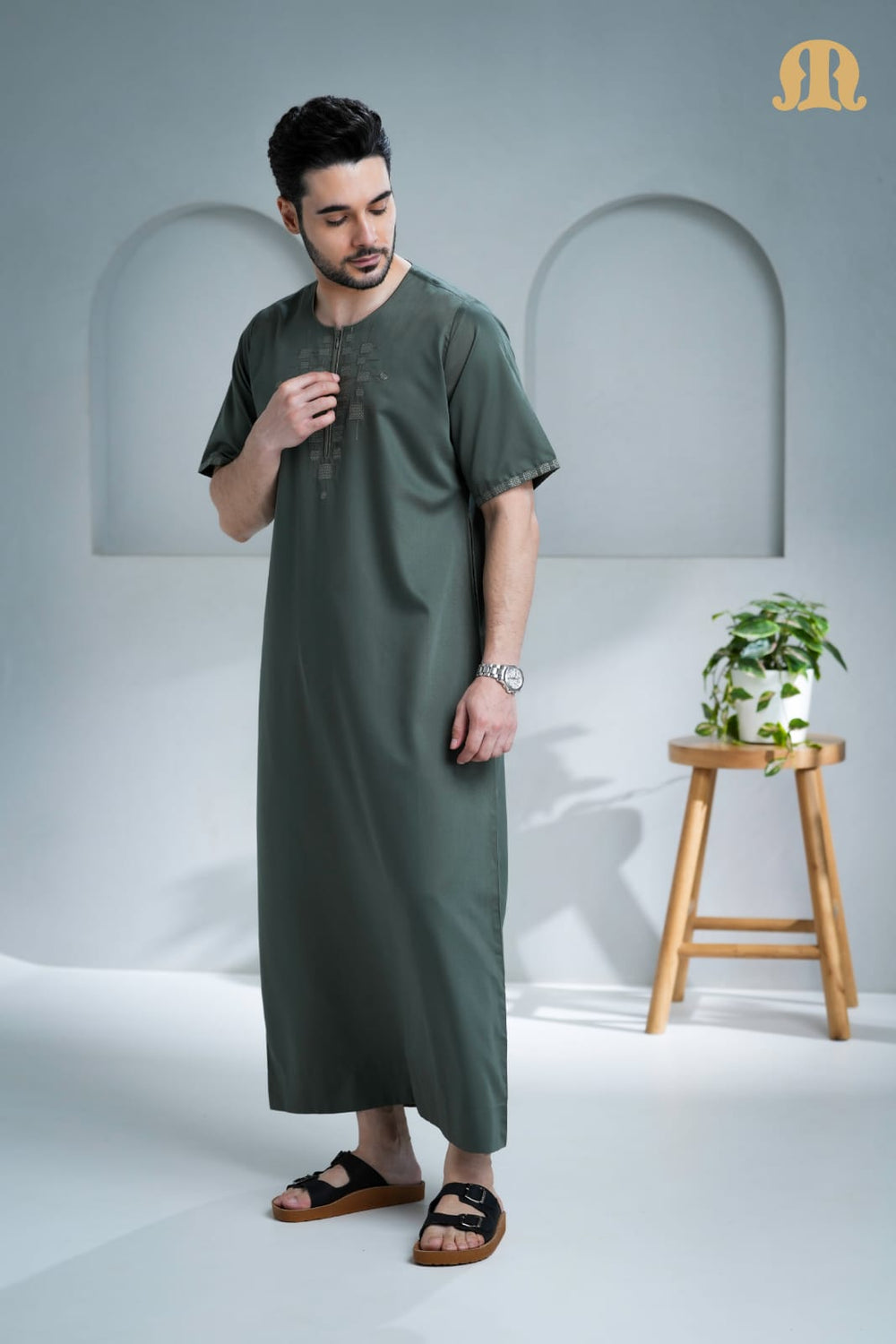 Undav Half Sleeve Thobe Green for Men