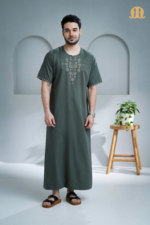 Undav Half Sleeve Thobe Green for Men