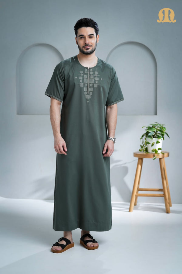 Undav Half Sleeve Thobe Green for Men
