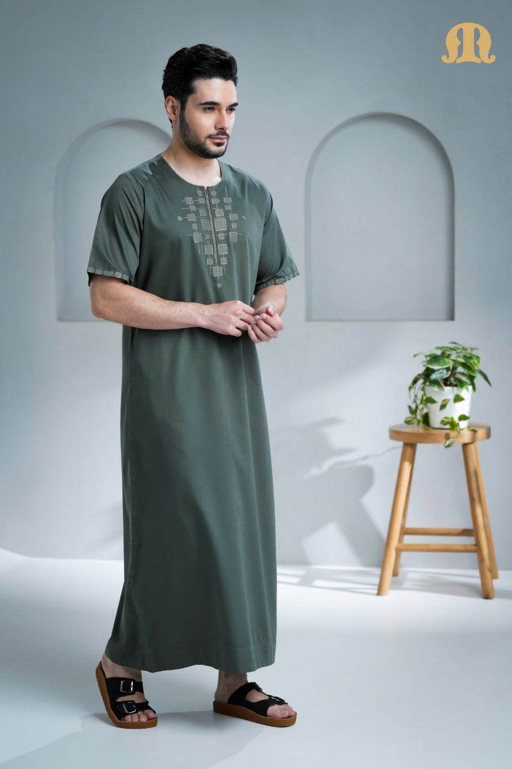 Undav Half Sleeve Thobe Green for Men