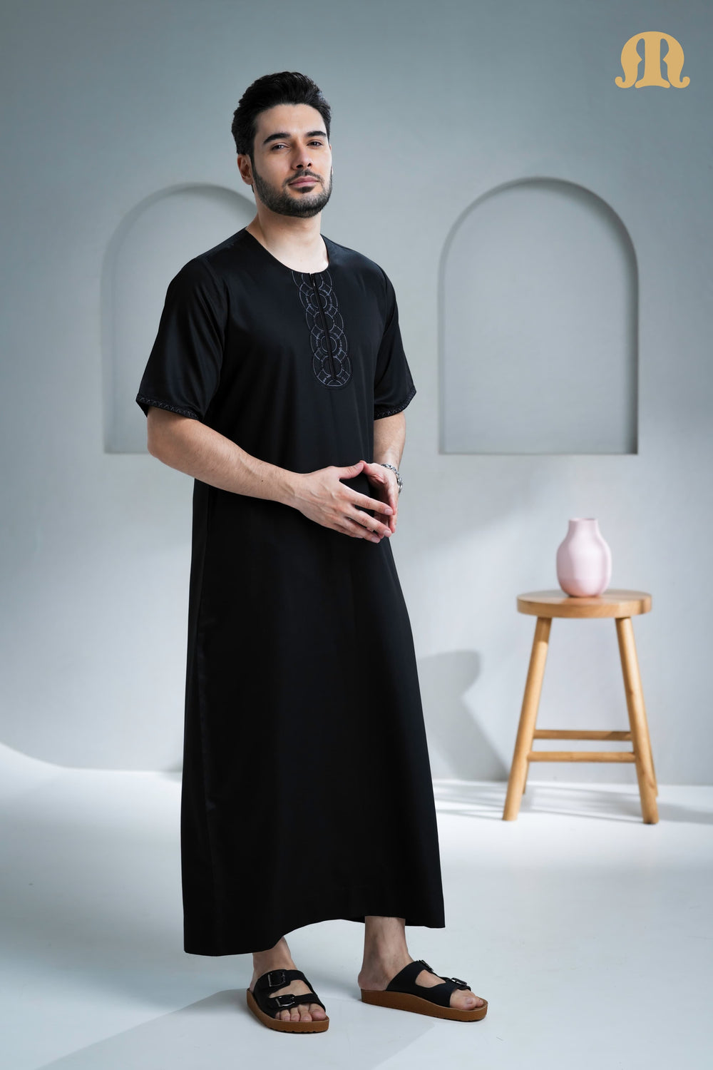 Zerouki Half Sleeve Thobe Black for Men