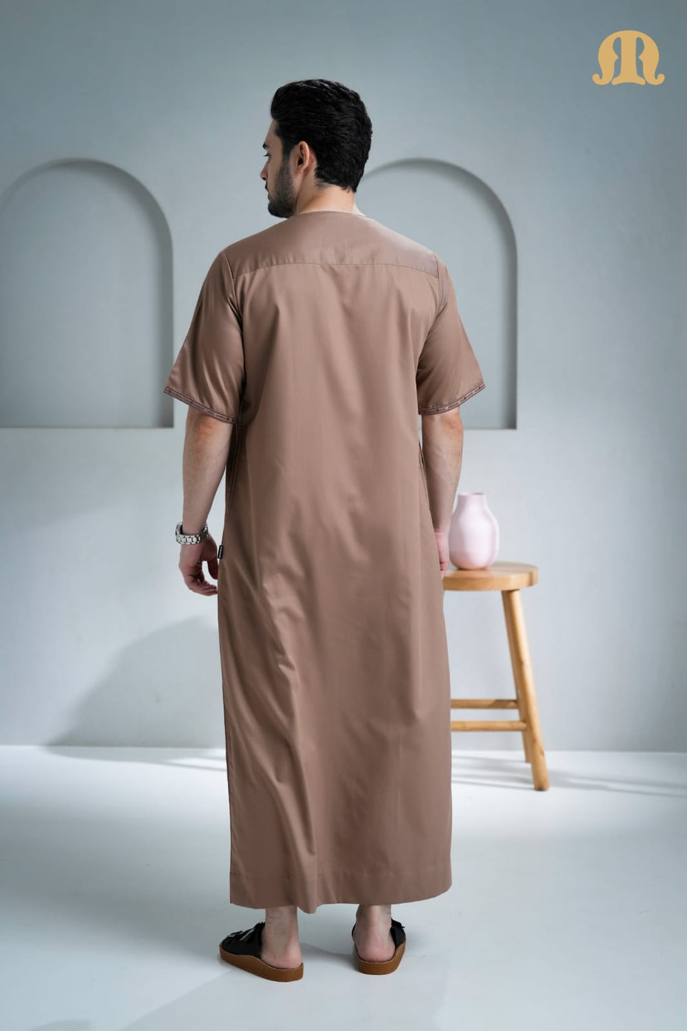 Nubel Half Sleeve Thobe Brown for Men