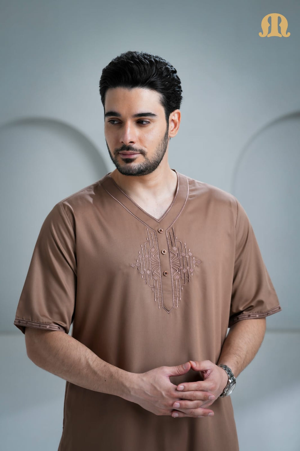 Nubel Half Sleeve Thobe Brown for Men