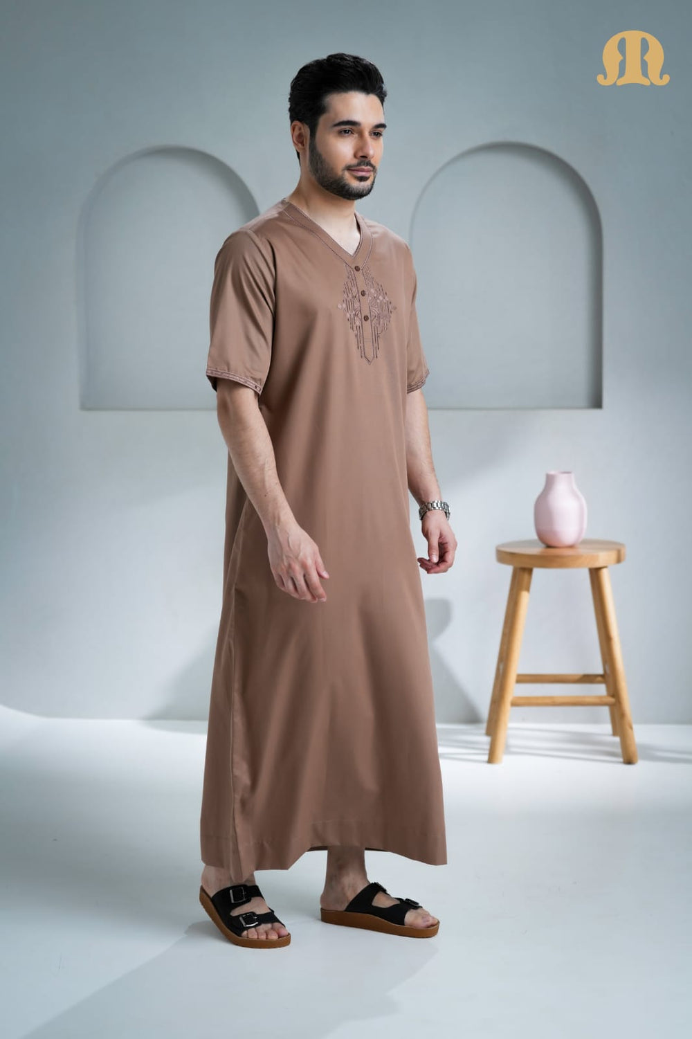 Nubel Half Sleeve Thobe Brown for Men