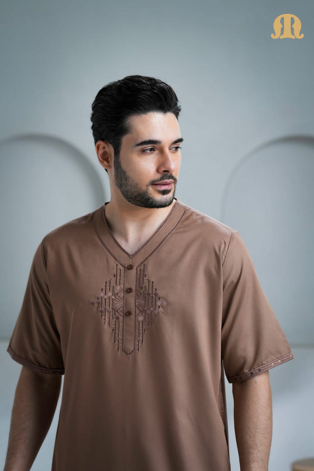 Nubel Half Sleeve Thobe Brown for Men