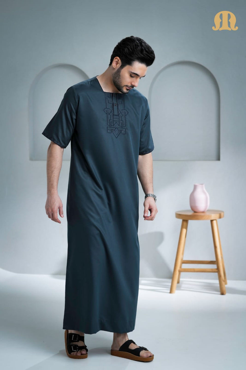 Amoura Half Sleeve Thobe Dark Grey for Men