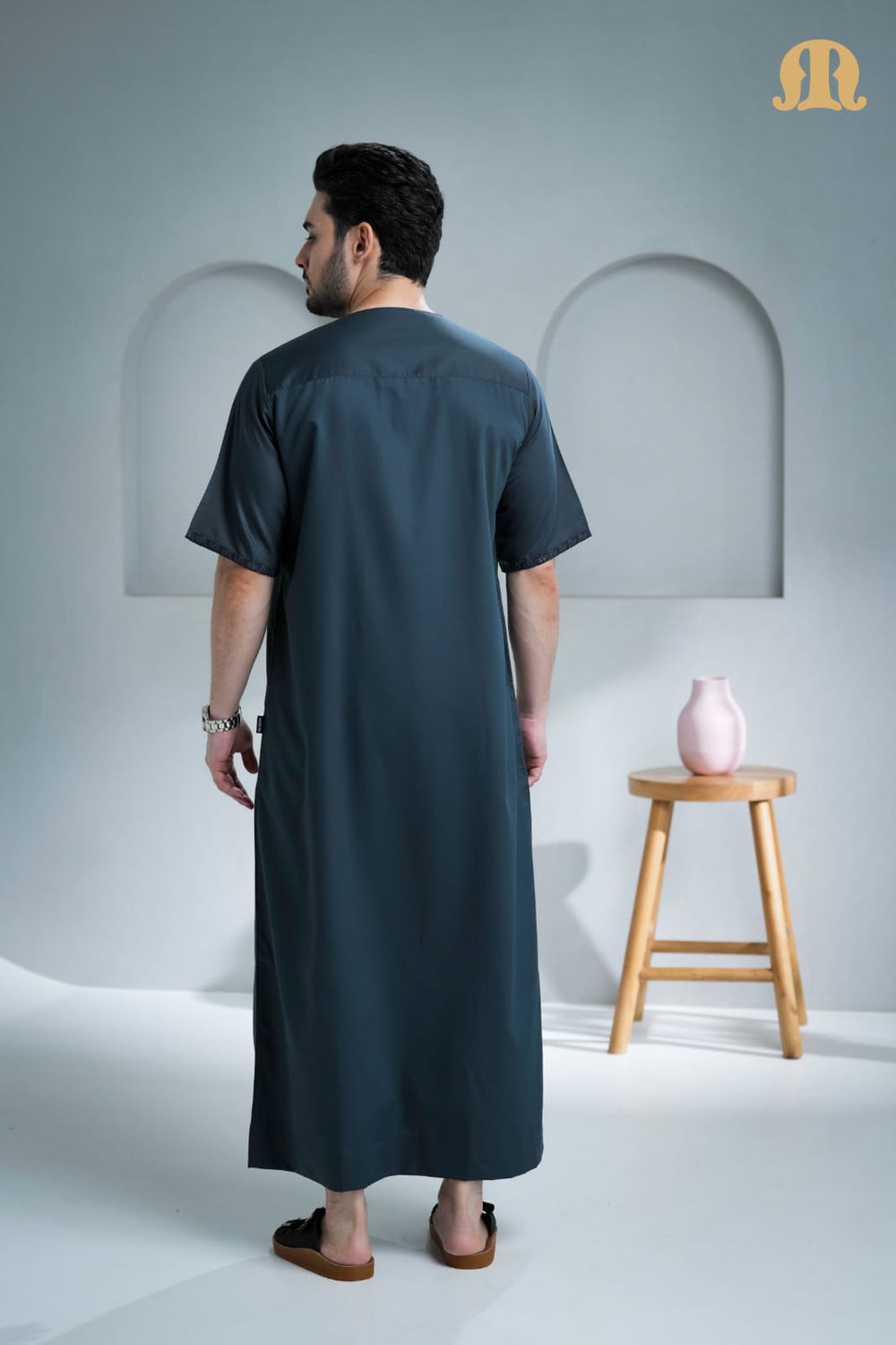 Amoura Half Sleeve Thobe Dark Grey for Men