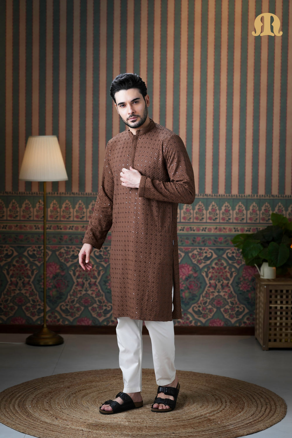 Haydos Chikankari Kurta Brown 2.0 for Men