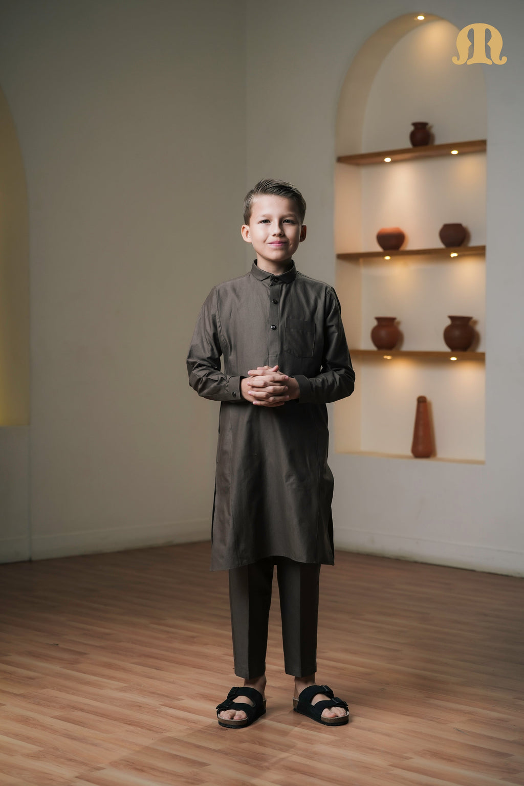 Asiri Brown Kali Kurta Set Kids