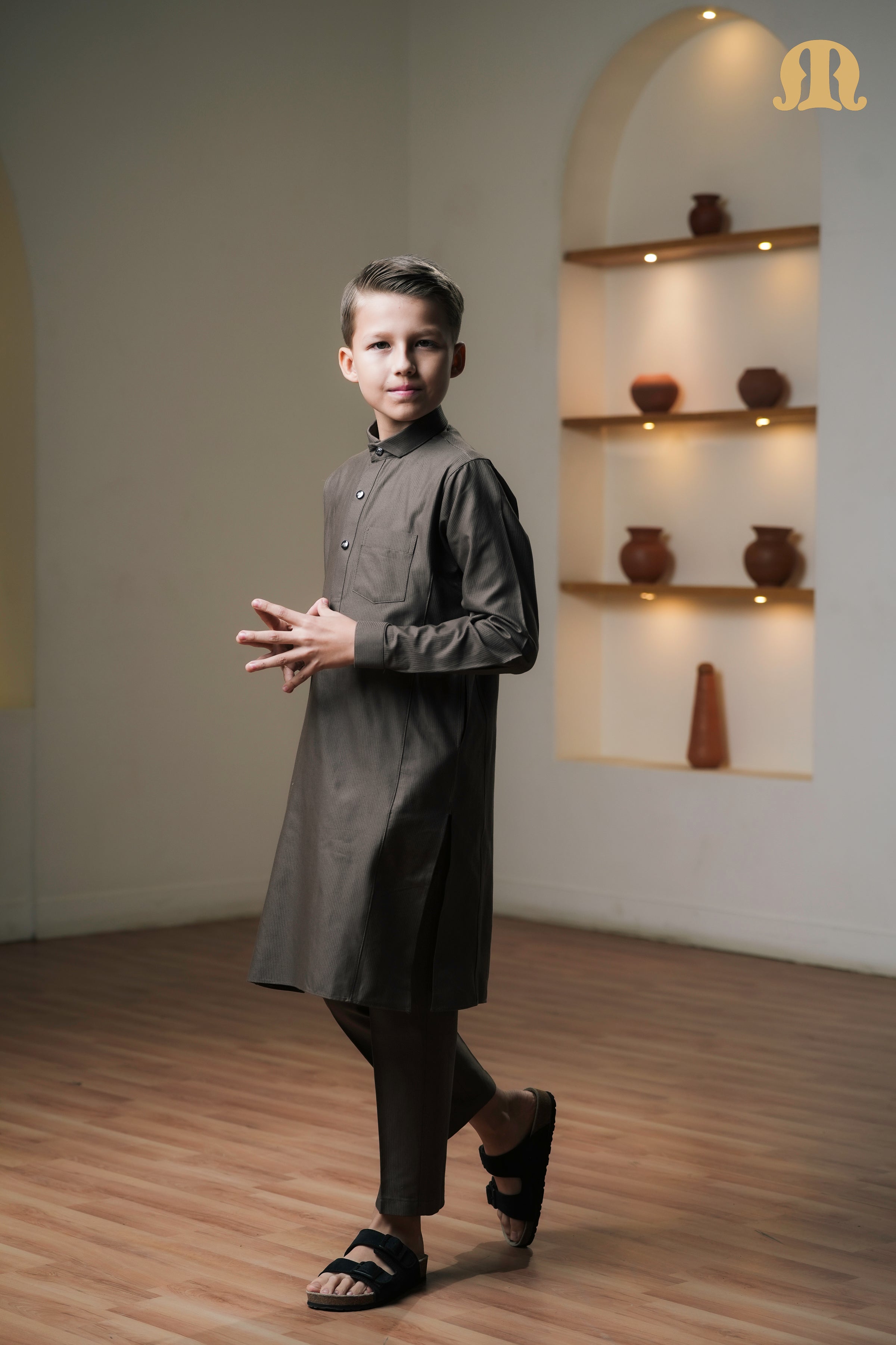 Asiri Brown Kali Kurta Set Kids
