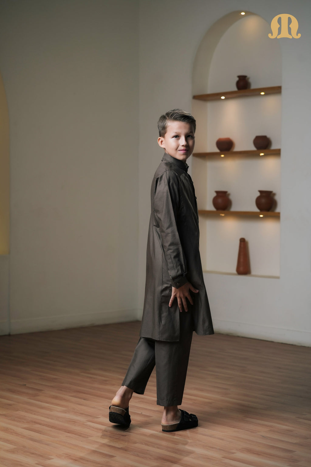 Asiri Brown Kali Kurta Set Kids