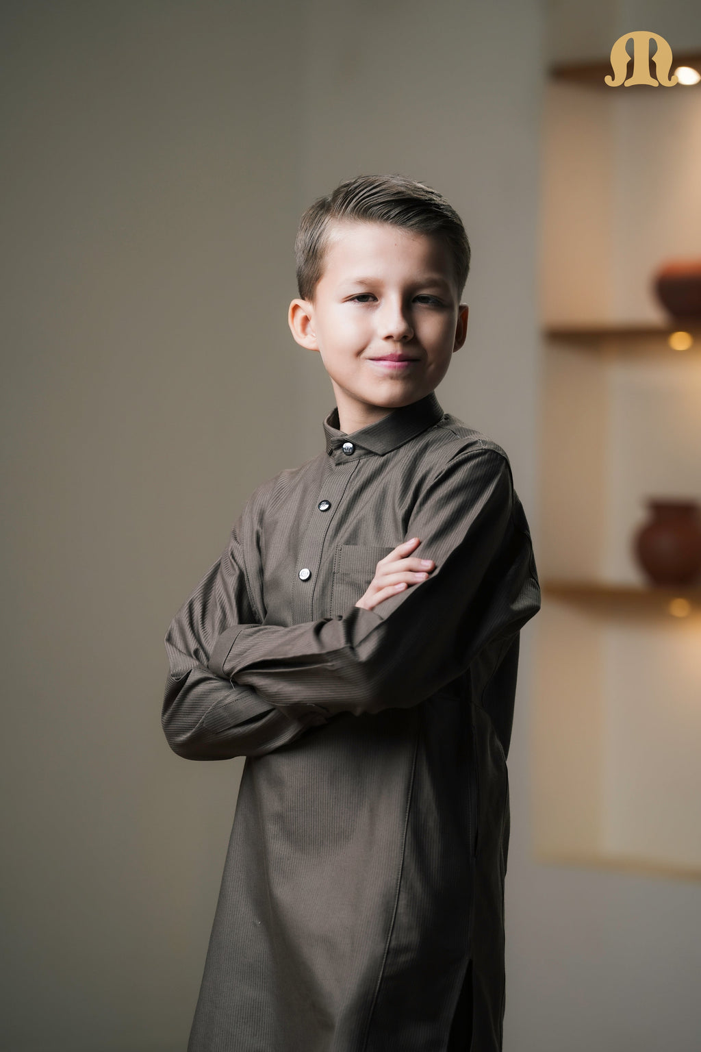 Asiri Brown Kali Kurta Set Kids