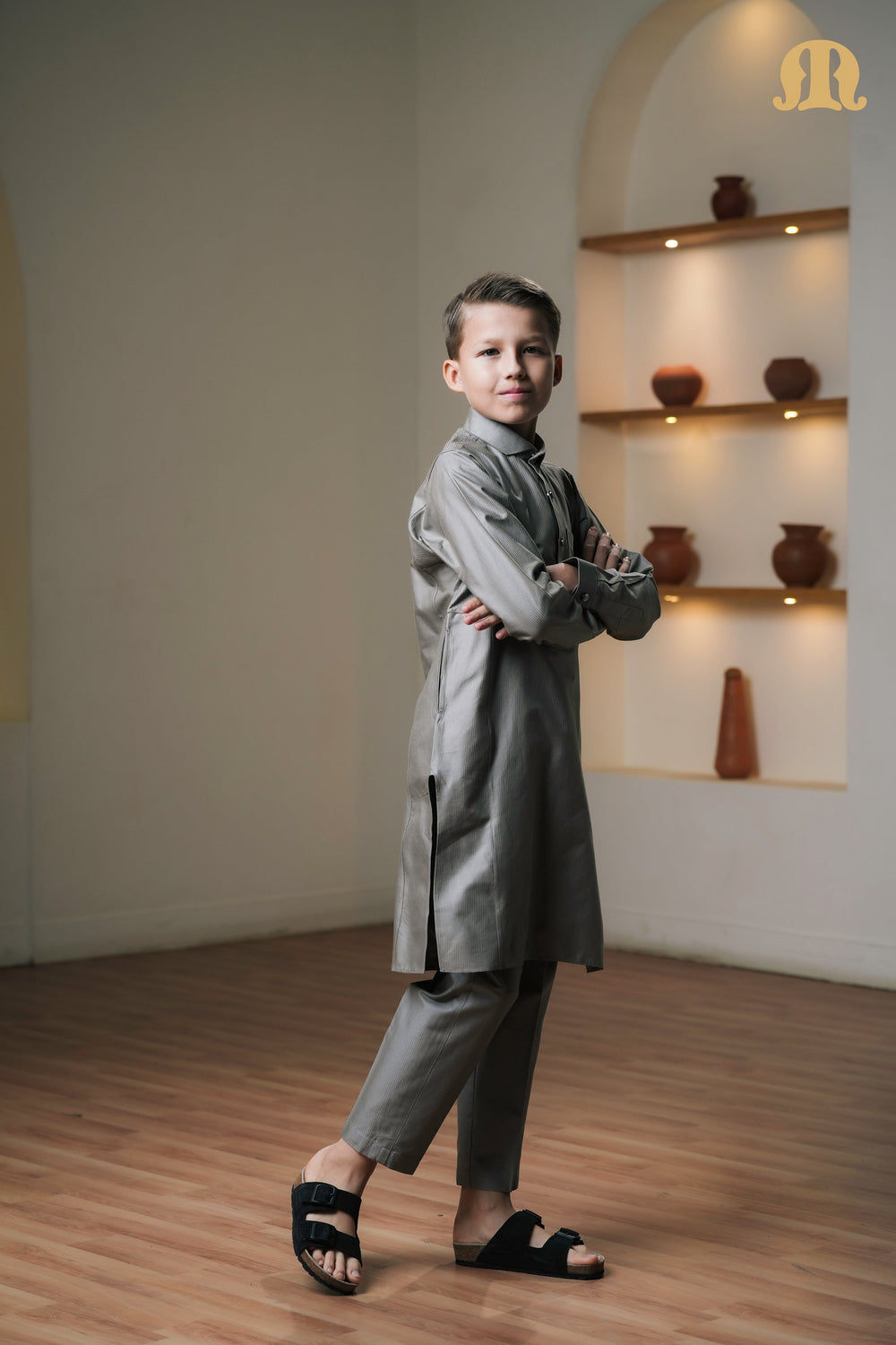 Asiri Grey Kali Kurta Set Kids