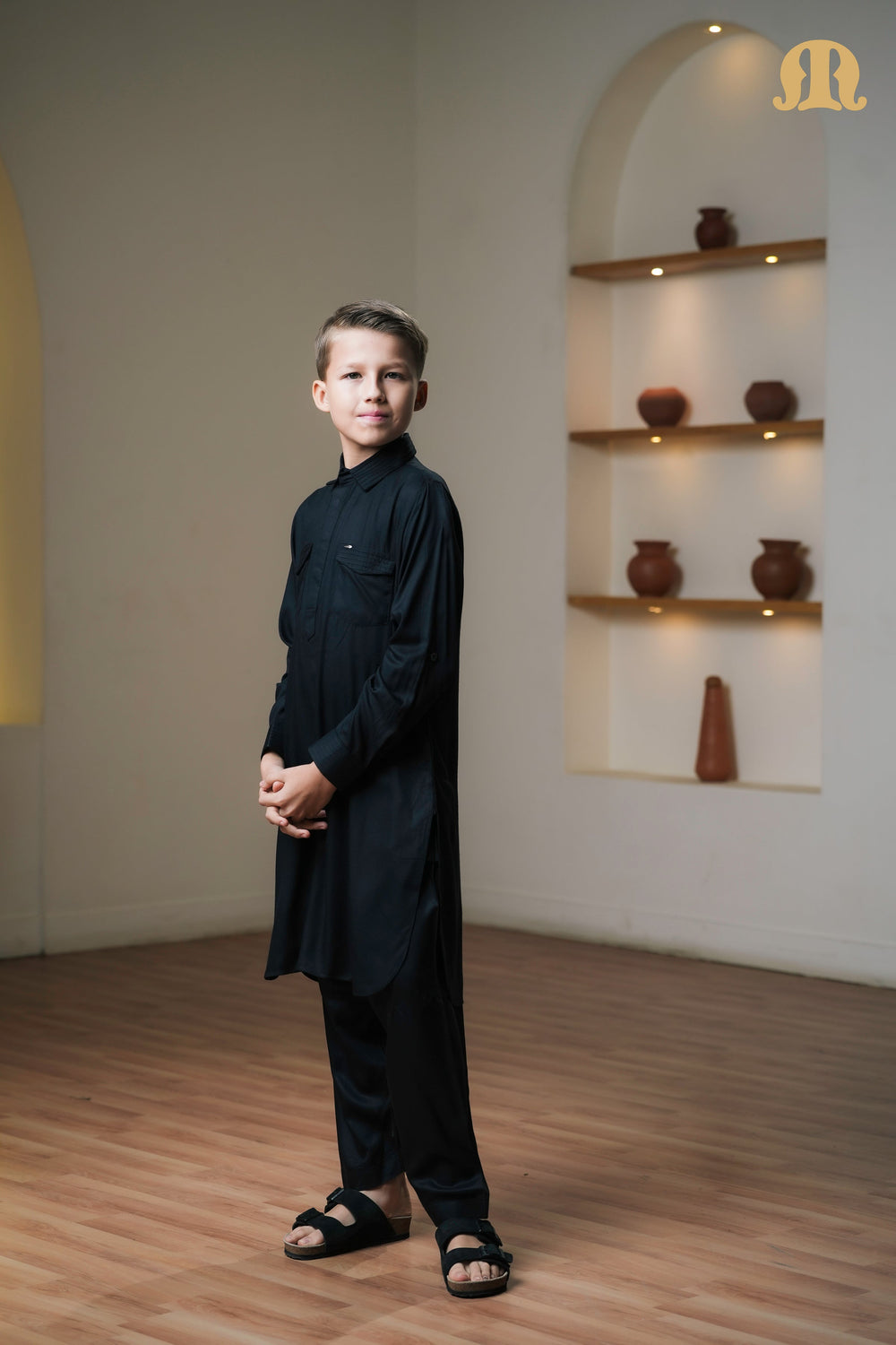 Kikan Black  Pathani Set Kids