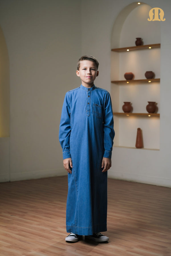 Navy Migi Denim Thobe Kids