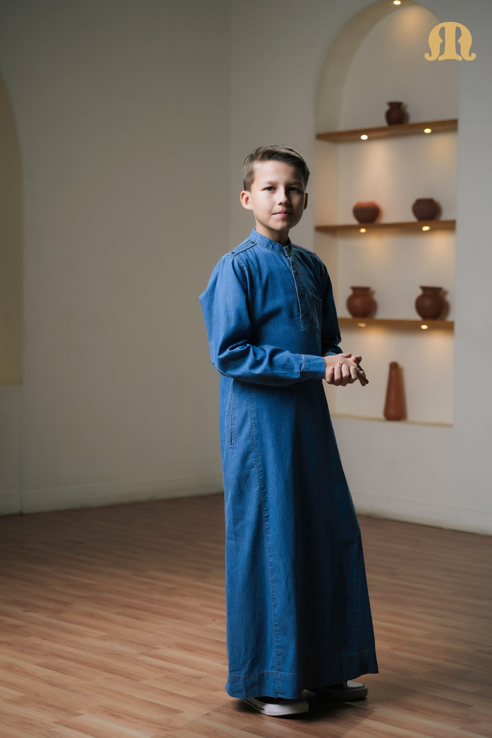 Navy Migi Denim Thobe Kids