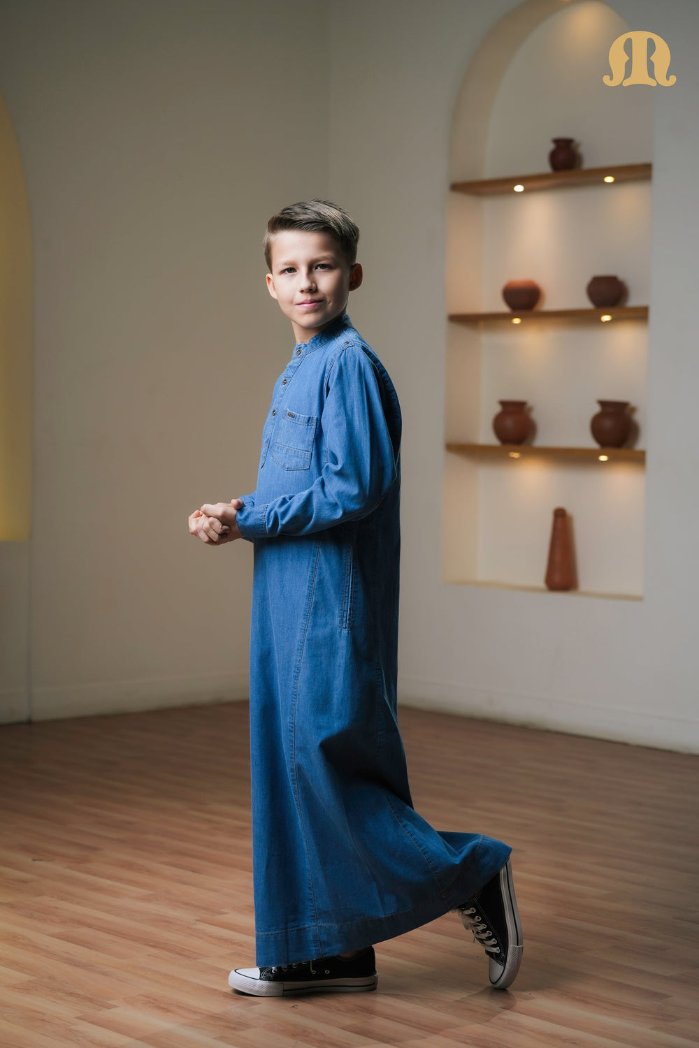 Navy Migi Denim Thobe Kids