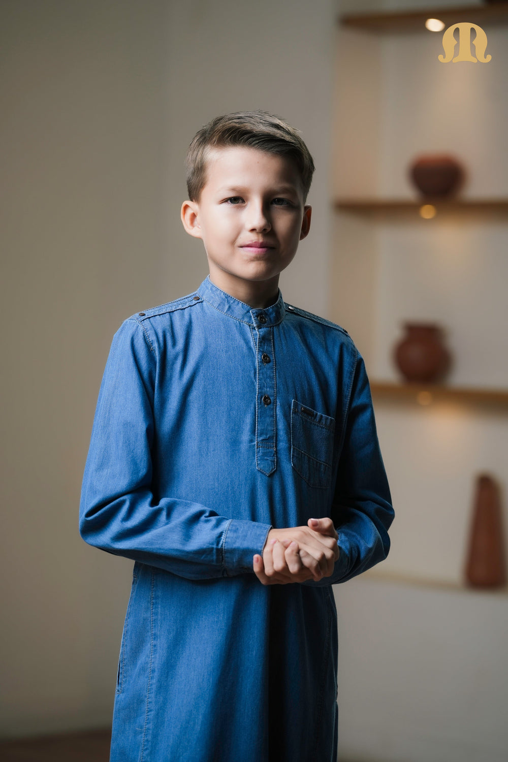 Navy Migi Denim Thobe Kids
