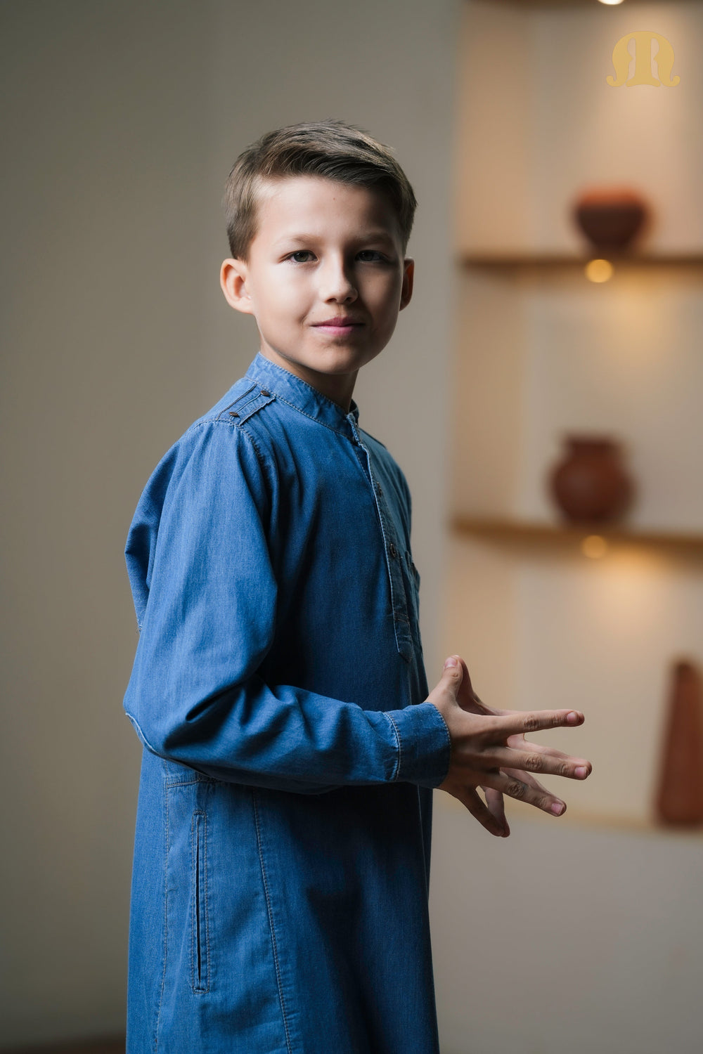 Navy Migi Denim Thobe Kids