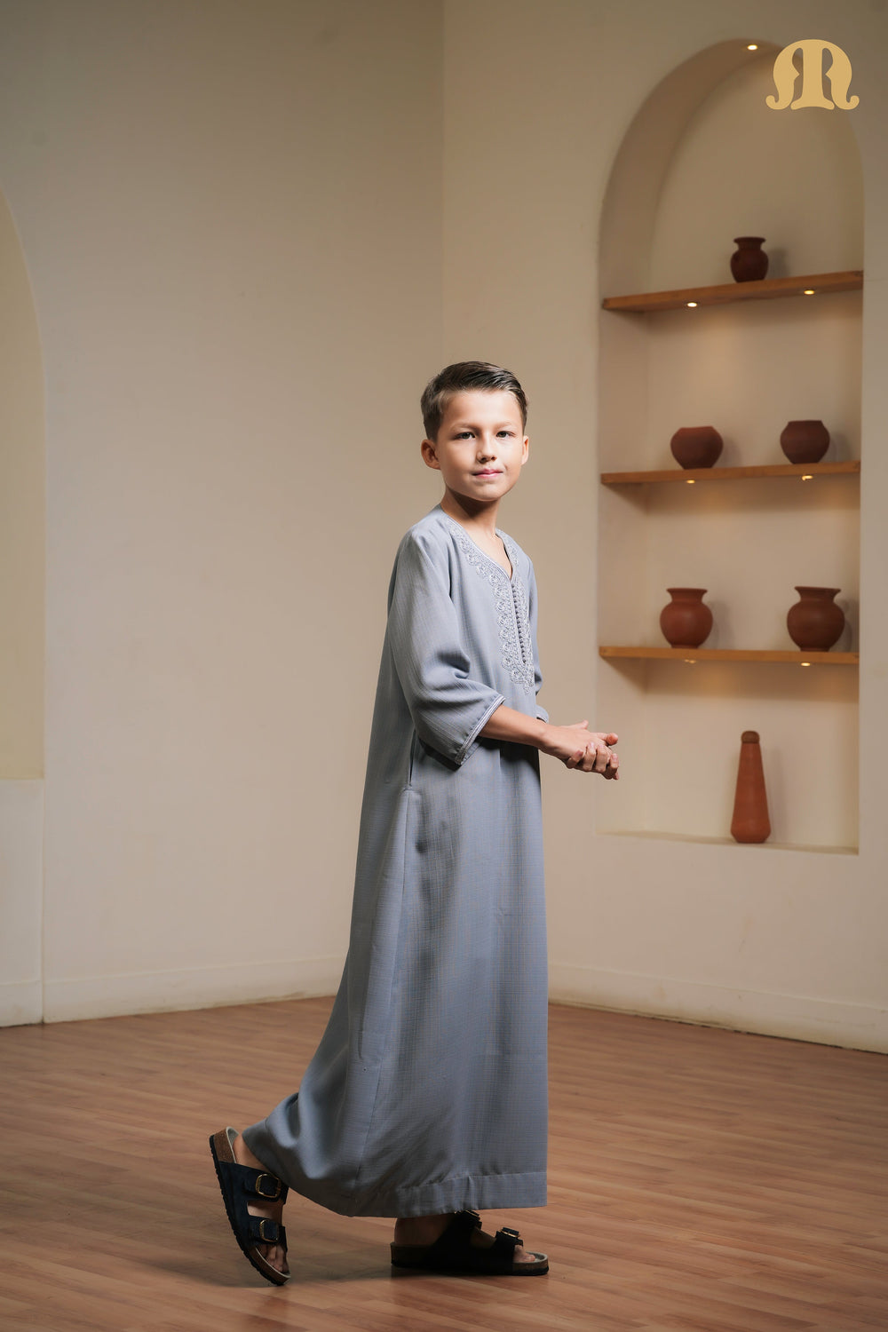 Grey Naqi Moroccan Thobe Kids