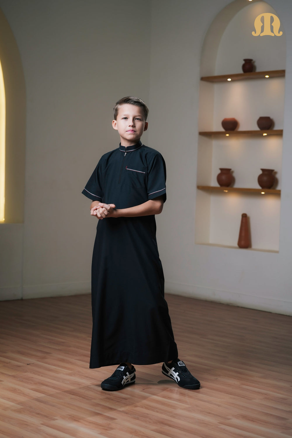 Black Basico Half Sleeve Thobe Kids
