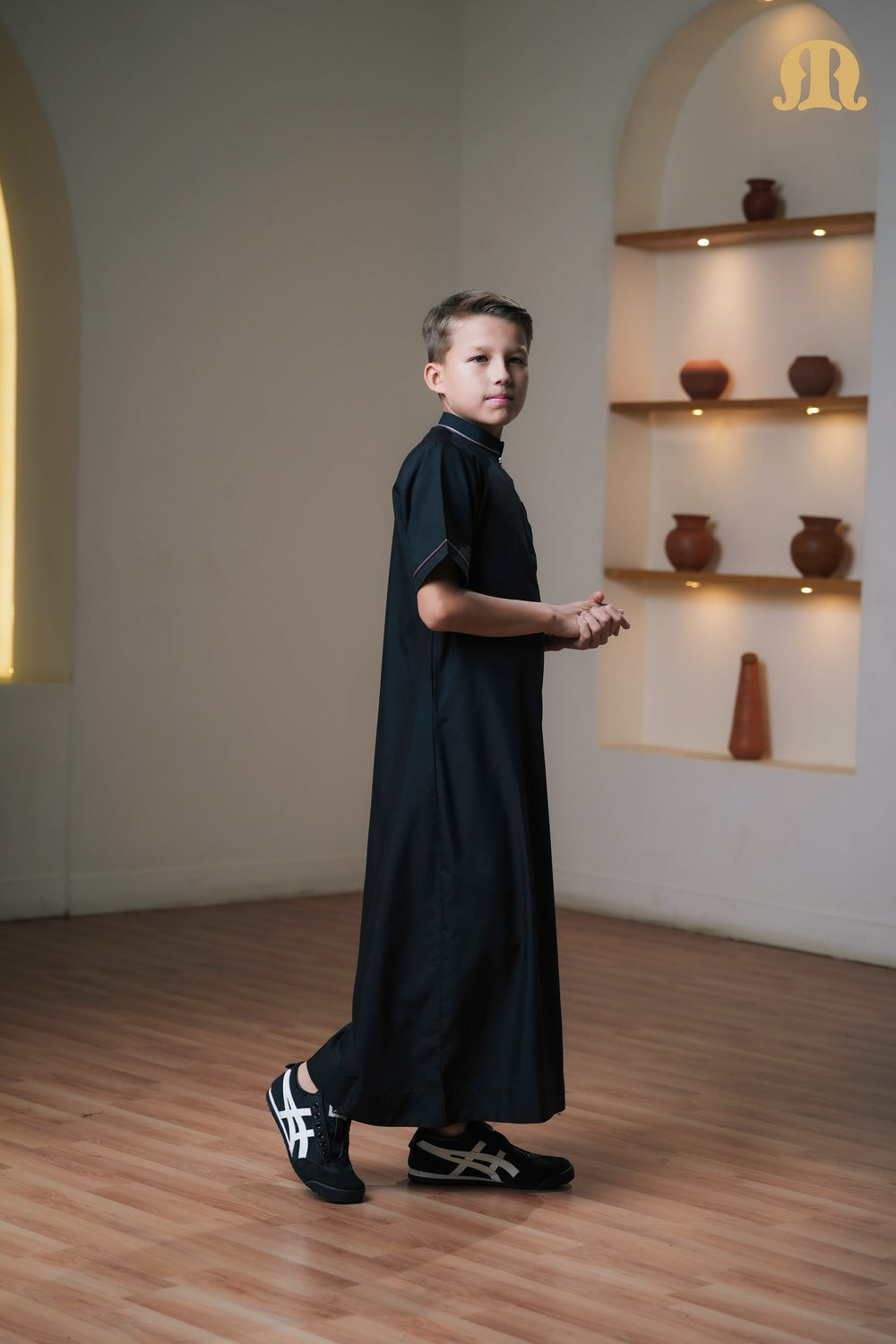 Black Basico Half Sleeve Thobe Kids