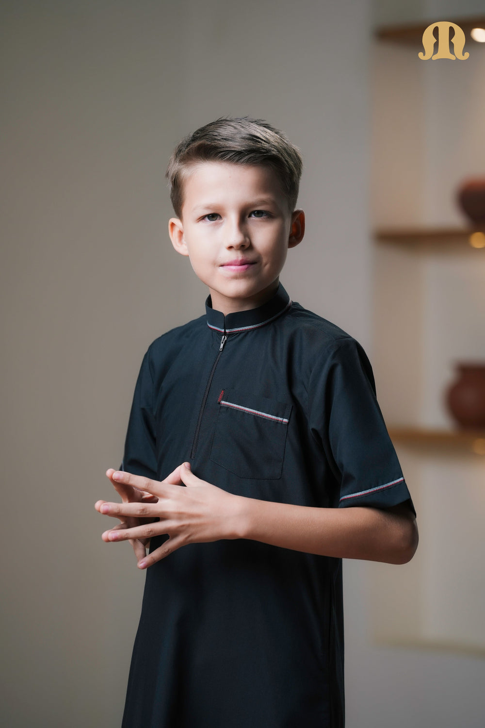 Black Basico Half Sleeve Thobe Kids