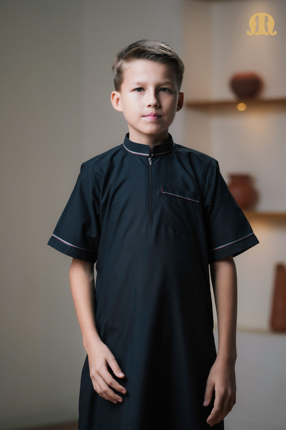 Black Basico Half Sleeve Thobe Kids
