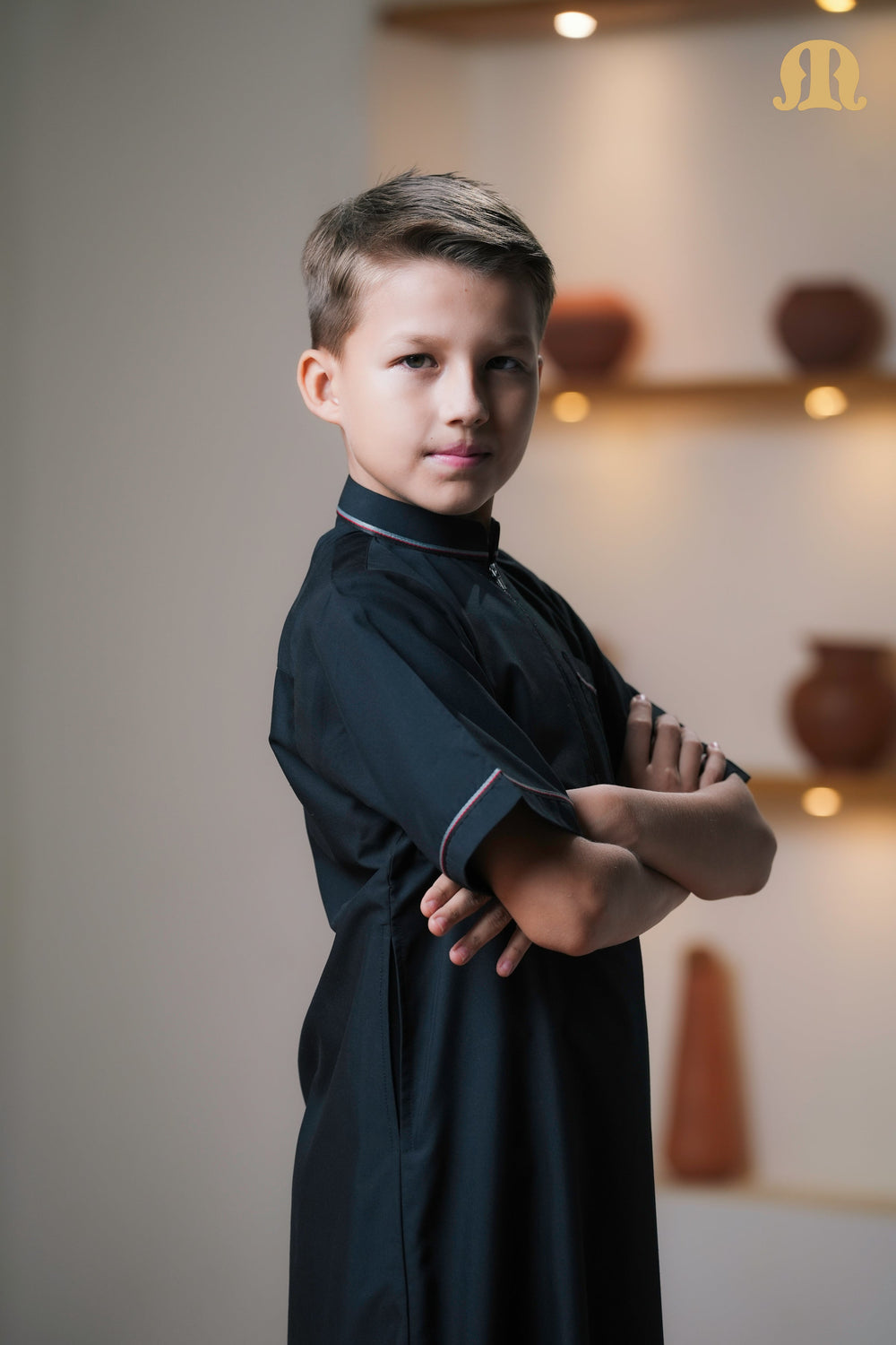 Black Basico Half Sleeve Thobe Kids