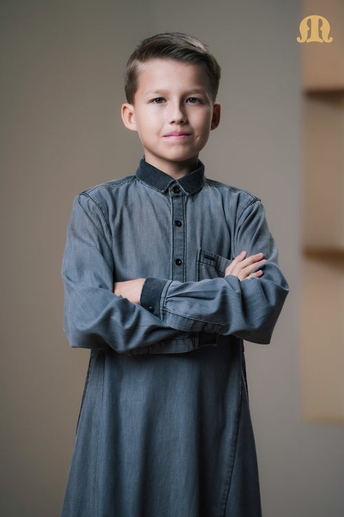 Black Koto Denim Thobe Kids