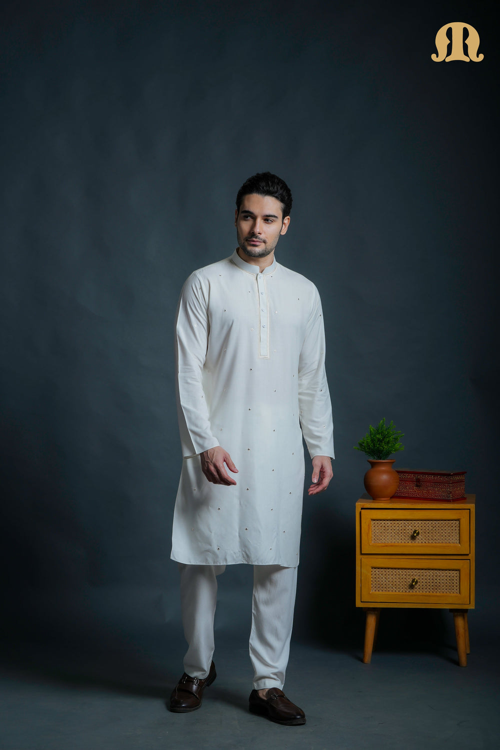 Fadeel Cream Kurta Set Men