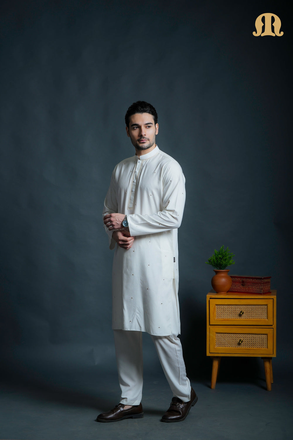 Fadeel Cream Kurta Set Men