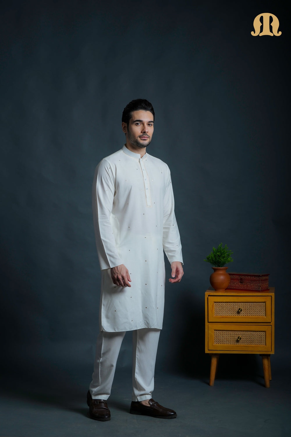 Fadeel Cream Kurta Set Men
