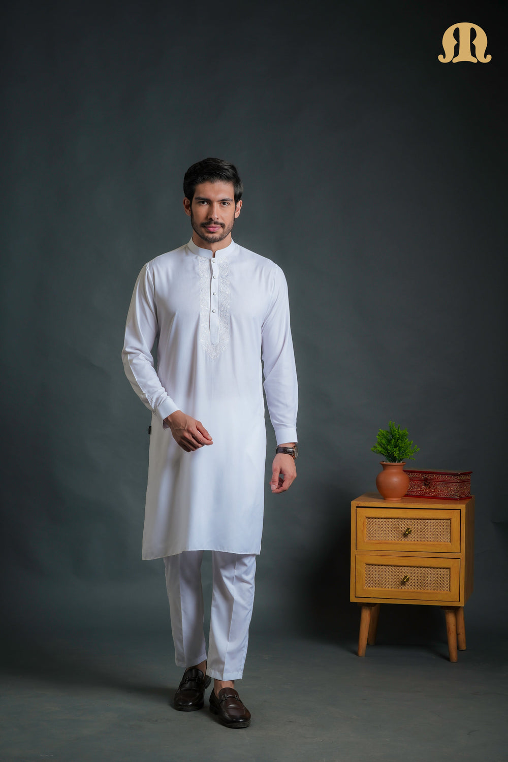 Sobrio Embroidered White Kurta Set Men