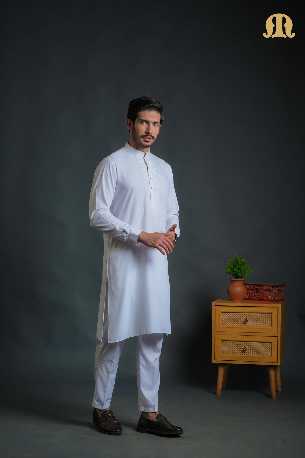 Sobrio Embroidered White Kurta Set Men