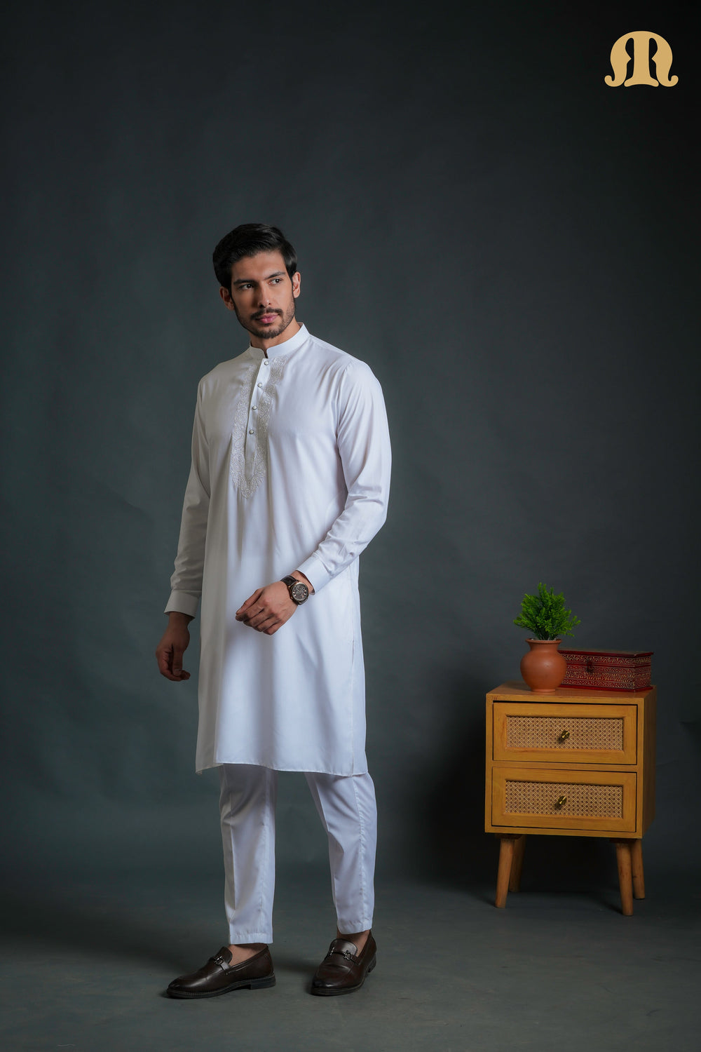 Sobrio Embroidered White Kurta Set Men