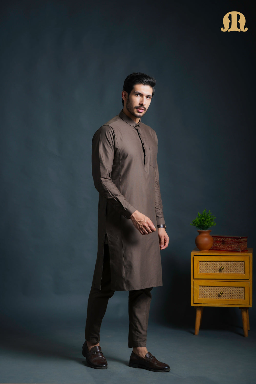 Asiri Brown Kali Kurta Set Men