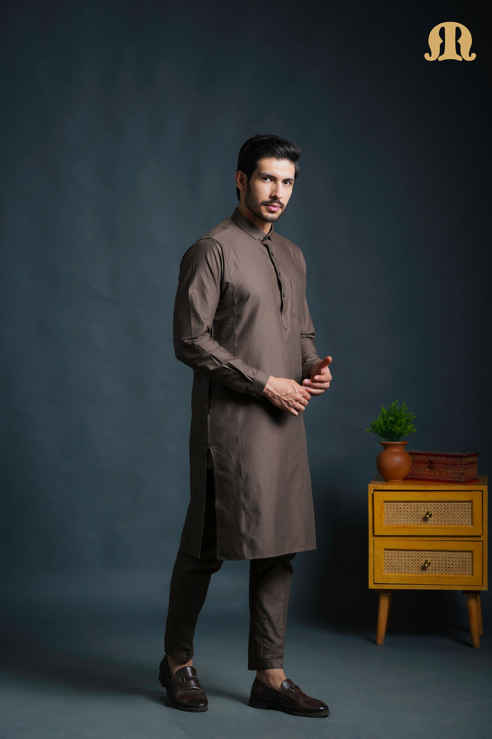 Asiri Brown Kali Kurta Set Men