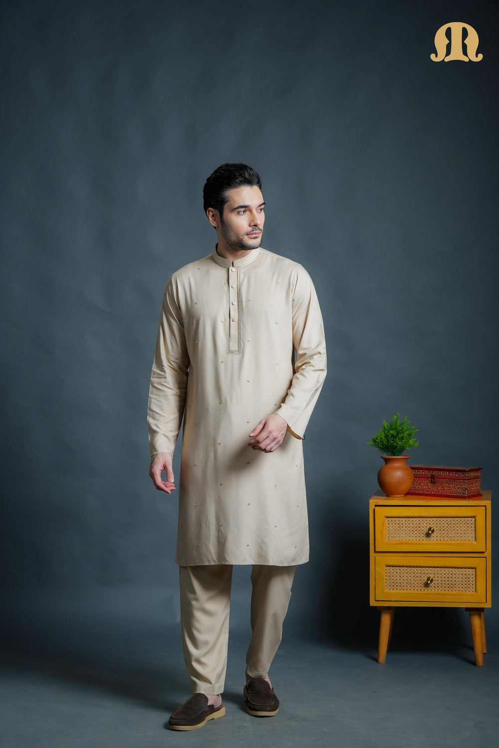 Fadeel Beige Kurta Set Men