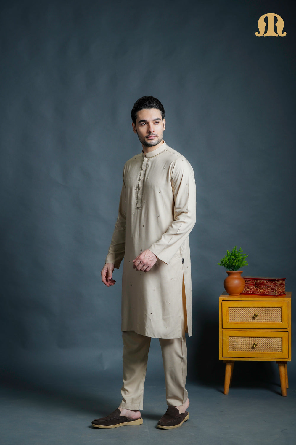 Fadeel Beige Kurta Set Men